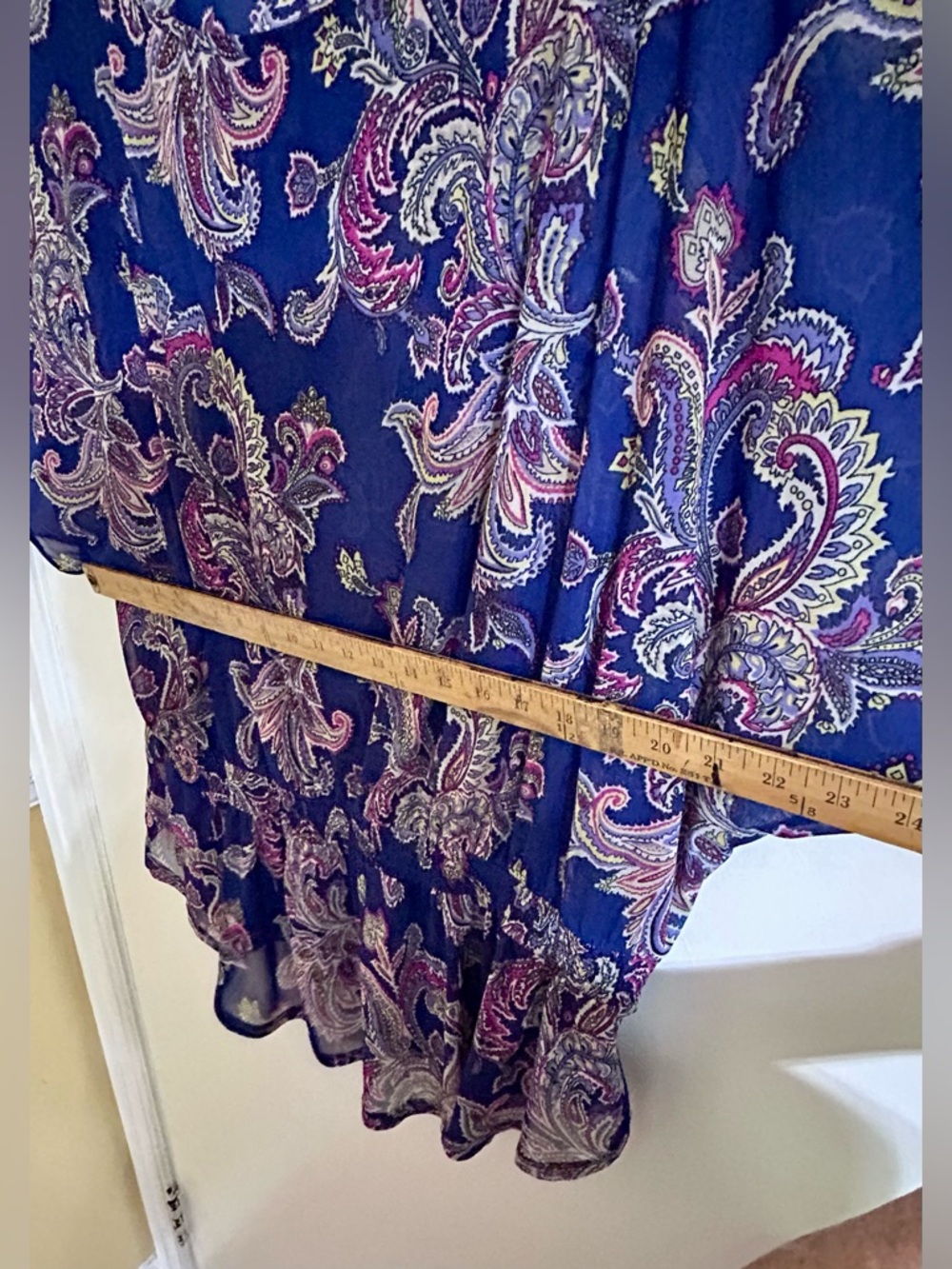 Pure Energy Peplum Tunic Blouse Size 3 Plus Navy Pink Paisley Top Elastic Sheer - Picture 9 of 12